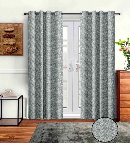 Grey Polyster Abstract 9ft Light Filtering Eyelet 2 Pc Long Door curtains
