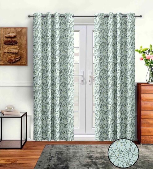 Grey Polyster Abstract 9ft Light Filtering Eyelet 2 Pc Long Door curtains