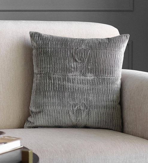 Grey Solid Poly Viscose 16 x 16 Inches Cushion Cover by GM Fabrics