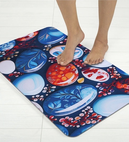 Ocean Stones Printed Rubber 22x14 Inches Anti Skid Bath Mat