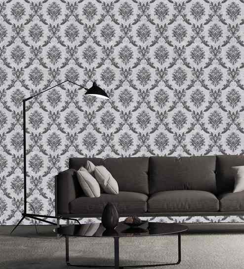Buy Grey Pvc Vinyl Decorative Wallpaper With Floral Pattern By