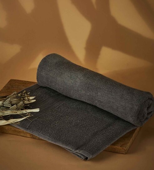 Grey Sancha Pile Cotton Medium Towel-500 Gsm