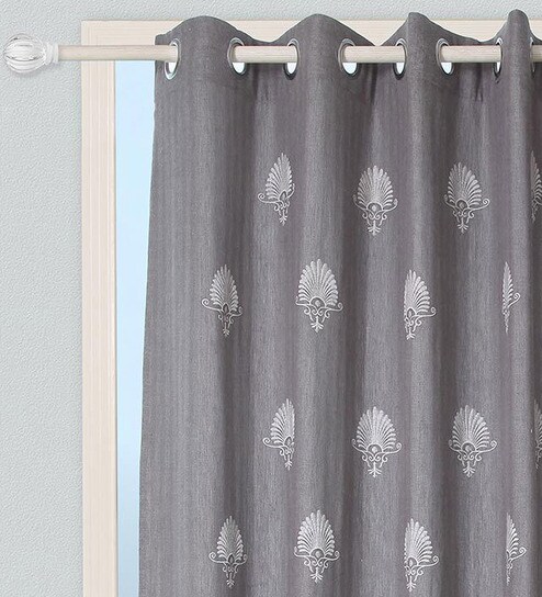 Buy Grey Semisheer Cotton 7 Feet Eyelet Door Curtain By Marigold