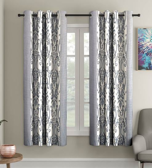 Grey Traditional Polyester 5 Ft Semisheer Eyelet Window Curtains (Set of 2)