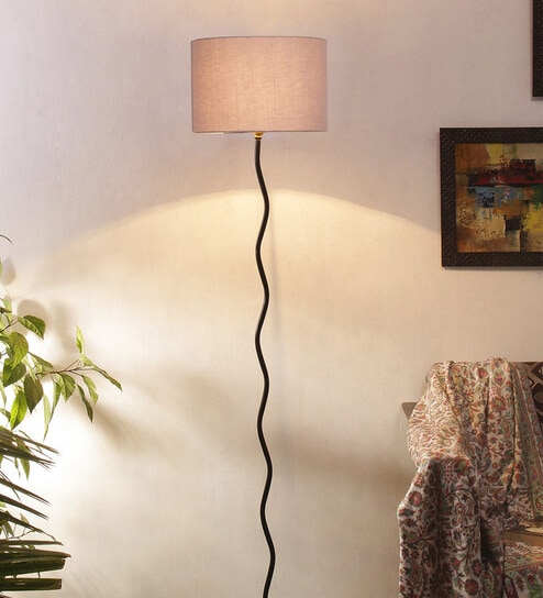 Uniqualy Grey Cottan Fabric Shade Club Floor Lamp With Iron Base By New Era
