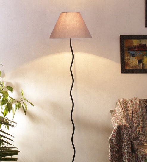 Fashionable Grey Cottan Fabric Shade Club Floor Lamp With Iron Base By New Era