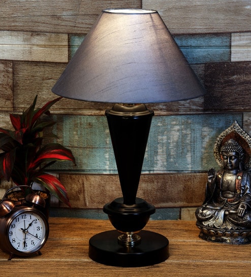 Grey Shade Table Lamp With Metal Base By Foziq