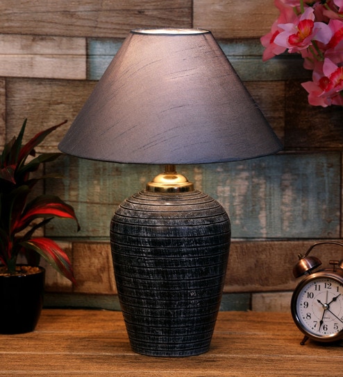 Grey Shade Table Lamp With Terracotta Base By Foziq
