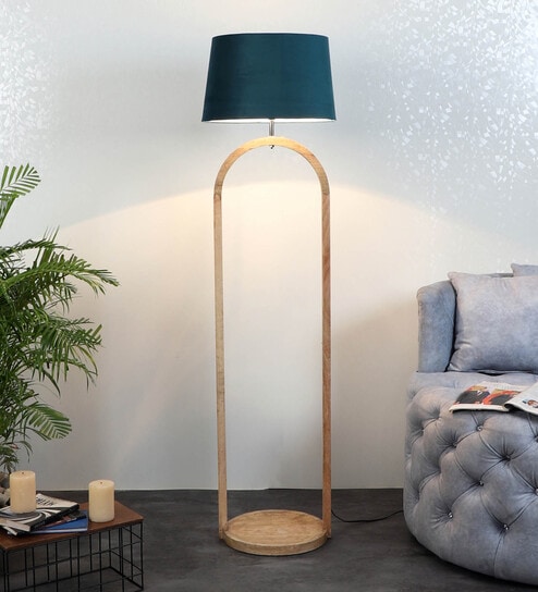 Vrikshya Grey Iron Shade Club Floor Lamp With Wood Base