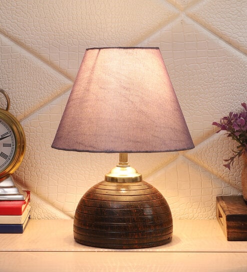 Grey Shade Table Lamp With Brown Terracotta Base by Foziq