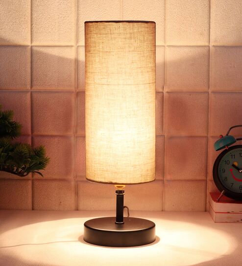 Montage Grey Cottan Fabric Shade Table Lamp With Iron Base by New Era