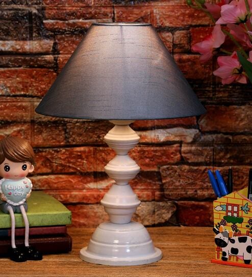 Grey Shade Table Lamp With Metal Base By Foziq