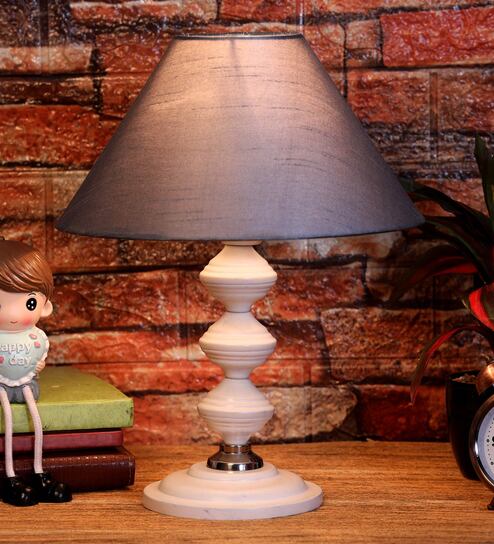 Grey Shade Table Lamp With Metal Base By Foziq