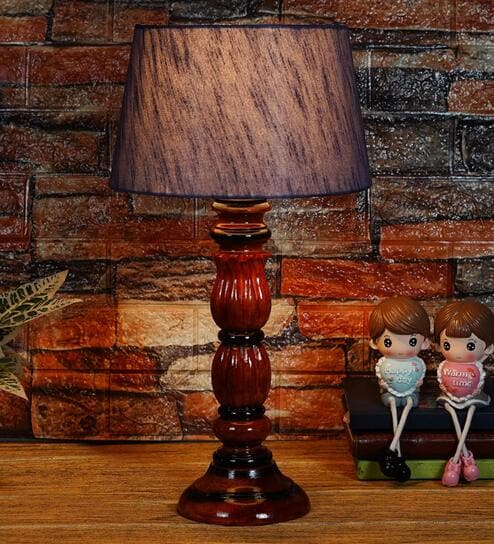 Rocky Grey Fabric Shade Night Lamp With Wood Base By BrightDaisy
