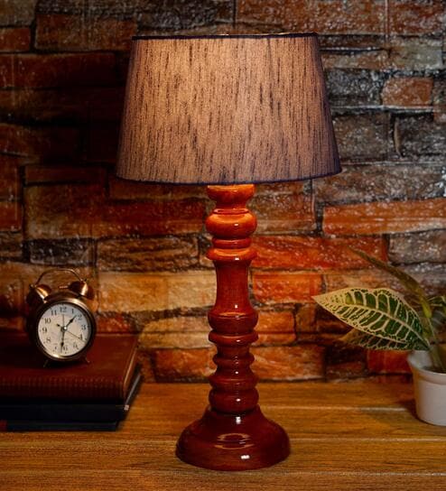 Bow Grey Fabric Shade Night Lamp With Wood Base By BrightDaisy