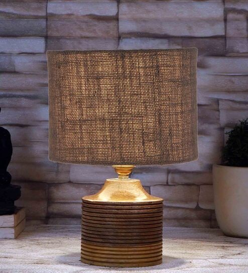 Grey Shade Table Lamp With Wood Base By New Era