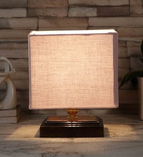 Grey Shade Table Lamp With Wood Base By New Era
