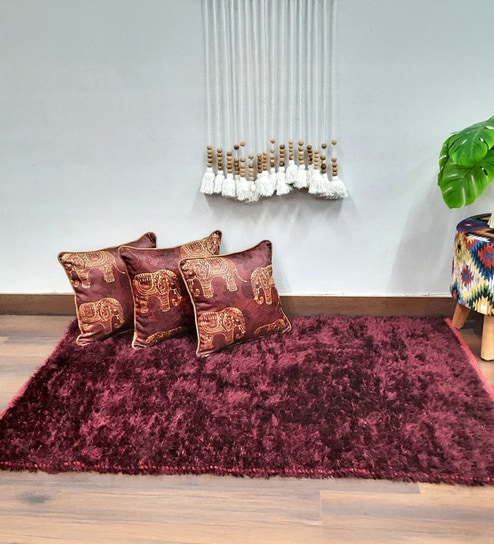 Maroon Flurry Yarn 3x5 Feet Reversible Carpet