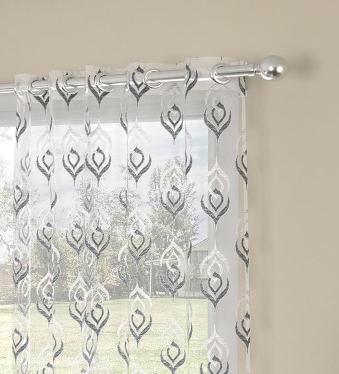 Grey Traditional Polyester 9 Ft Sheer Eyelet Door Curtains (Set of 2) by ROSARAHOME