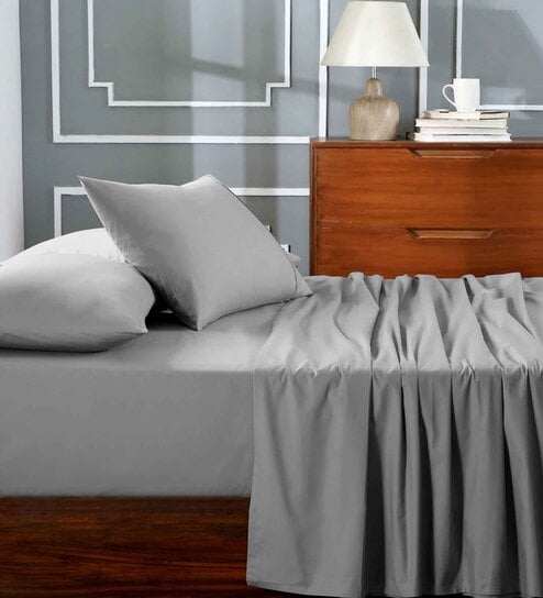 Grey Solid 144 TC 100% Cotton  Queen Bedsheet with 2 Pillow Covers by Maspar
