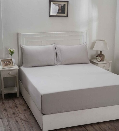 Grey Solid 144 TC 100% Cotton Single Bedsheet with 1 Pillow Cover