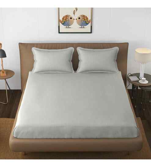 Grey Solid 144 TC Cotton King Sized Bedsheet Bedsheet 2 Pillow Shades Collection