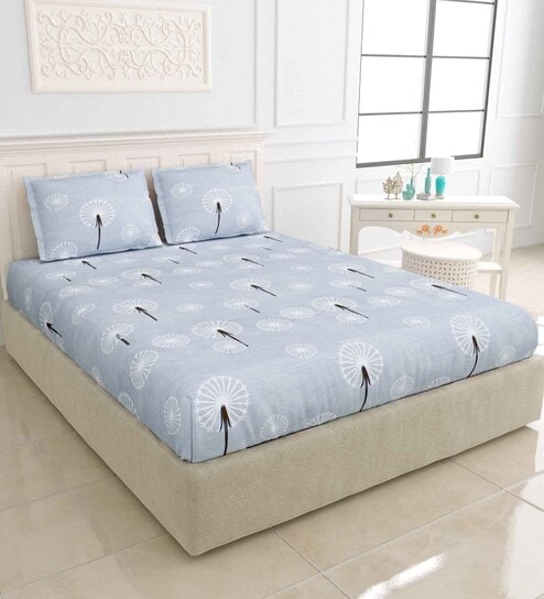 Grey Abstract 150 TC Cotton King Sized Bed Sheets with 2 Pillow Covers by Jaipur Fabric
