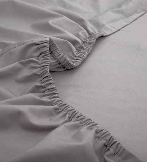 Grey Solid 200 TC Cotton Single Bed Fitted Sheet with 1 Pillow Cover 82 Collection