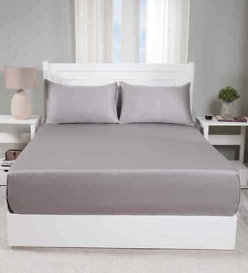 Grey Solid 300 TC Cotton Single Bed Sheet with 1 Pillow Cover 24 Collection