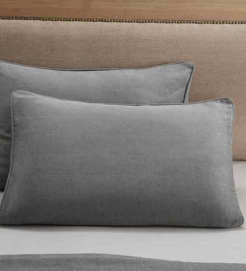 Grey Solid 325 TC Cotton Polyester 2 Pillow Sham Set