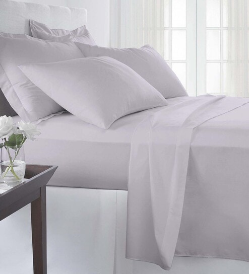 Grey Solid 400 TC 100% Cotton 1 Fitted Double Bedsheet With 2 Pillow Covers