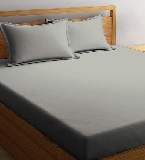 Grey Solid 400 TC Cotton 1 King Bedsheet With 2 Pillow Covers