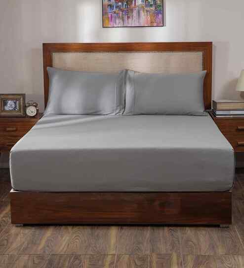 Grey Solid 400 TC Cotton King Size Bed Sheet with 2 Pillow Covers 23 Collection