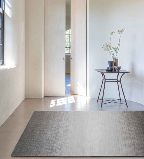 Grey Solid Blended Linen 3 ft x 5 ft Machine Made Carpet
