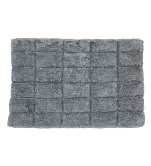 Grey Solid Cotton 16x24 Inches Anti Skid Bath Mat