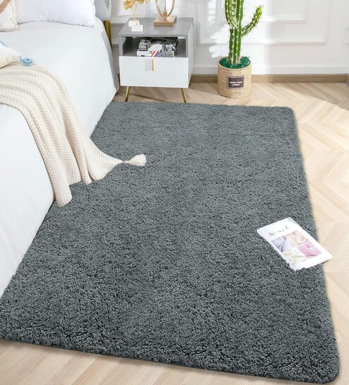 luxe home international Grey Solid Microfiber 4 X 6 Feet Tufted Carpet-picture-18
