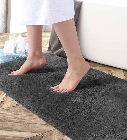 Grey Solid Microfibre 36x24 Inches AntiSkid Bath Mat by Luxe Home International