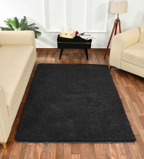 Grey Solid Polyester 3 ft x 5 ft Machine made Carpet