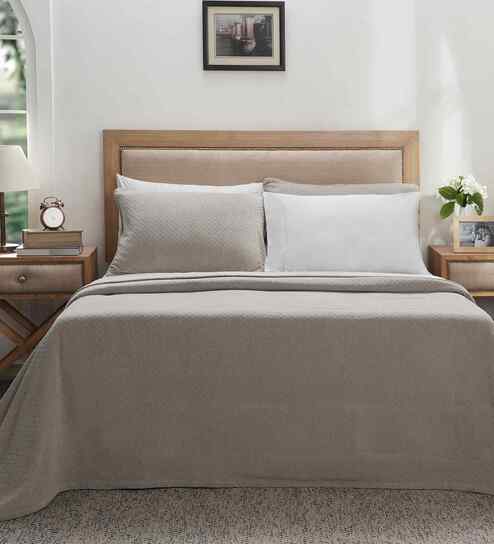 Grey Solid TC 256 Cotton Double Bed Bedcover