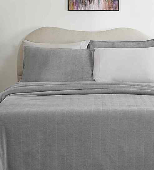 Grey Solid TC 325 Cotton Polyester Double Bed Bedcover