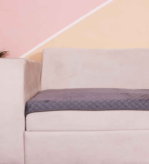 Grey Solid Velvet 1 Seater Quilted Sofa Cover (Protector)