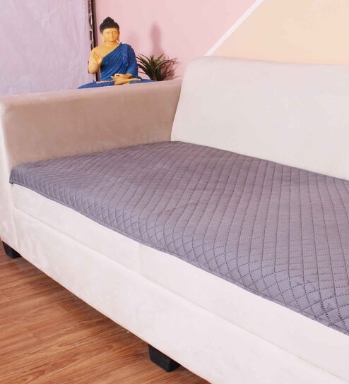Grey Solid Velvet 2 Seater Quilted Sofa Cover (Protector)