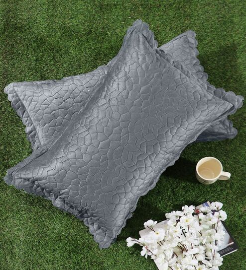 Grey Solid Velvet 27x18 Inches Pillow Covers (Set of 2)