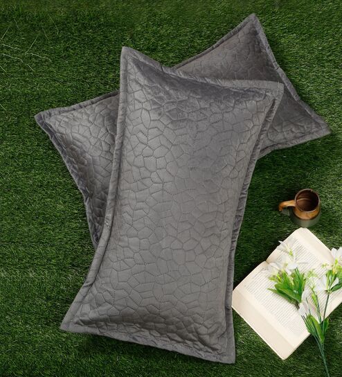 Grey Solid Velvet 27x18 Inches Pillow Covers (Set of 2)
