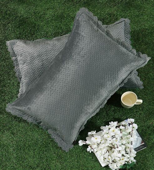 Grey Solid Velvet 27x18 Inches Pillow Covers (Set of 2)
