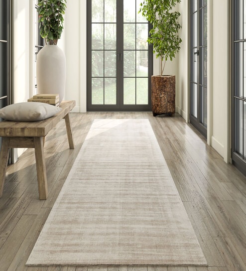 Grey Solid Viscose 2'6 ft X 22'9 ft Hand Woven Runner