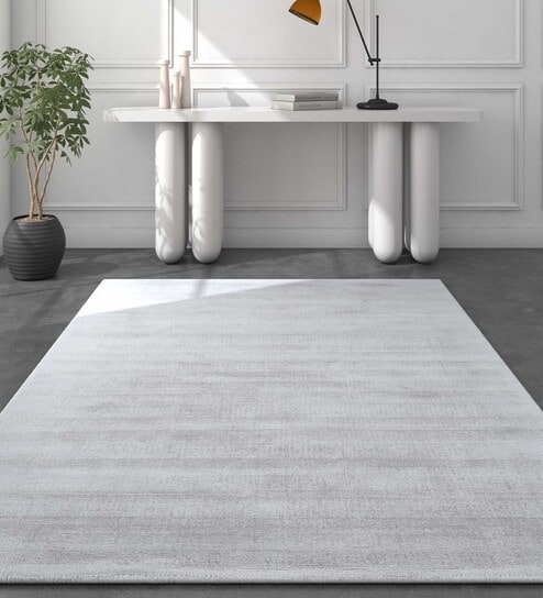 Grey Solid Viscose 3 ft X 5 ft Flat Weaves Carpet by Jaipur Rugs