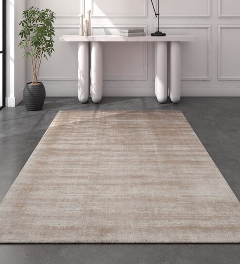 Grey Solid Viscose 4 ft X 6 ft Hand Woven Carpet