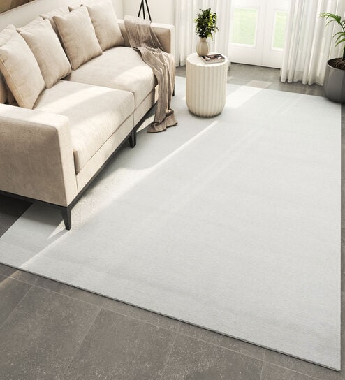 Grey Solid Viscose 5 ft X 8 ft Hand Woven Rectangle Carpet