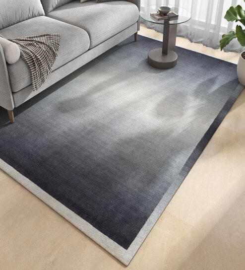 Grey Solid Wool 6 ft X 9 ft Hand Woven Carpet